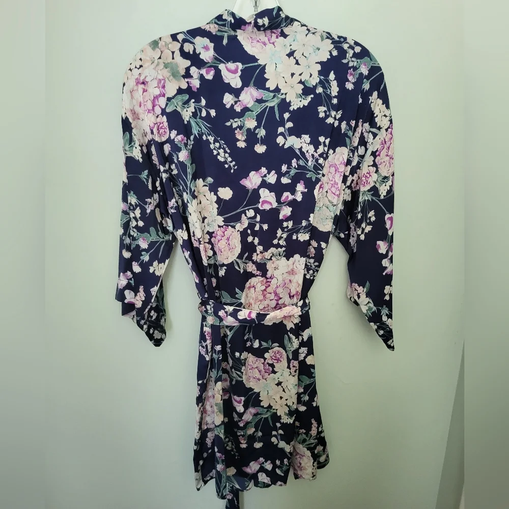 Flora‎ by Flora Nikrooz Maria Satin Robe Floral Blue Multicolored Size L/XL